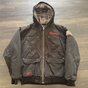 Vintage Snap-On Tools Canvas Hooded Work Jacket Mens Xl Black Embroidered USA